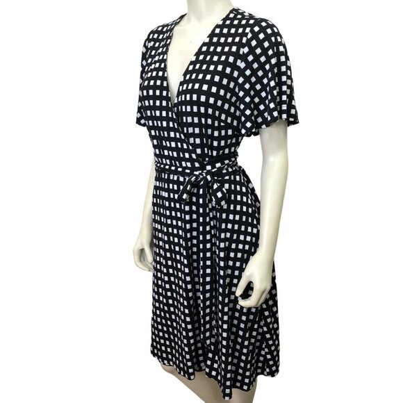 ANN TAYLOR BLACK & WHIITE WRAP AROUND DRESS 10 - Picture 4 of 7